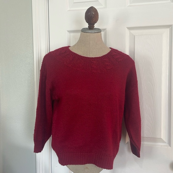 Vintage Alison J Burgundy red pull over cable knit sweater women’s petite P - Picture 1 of 7